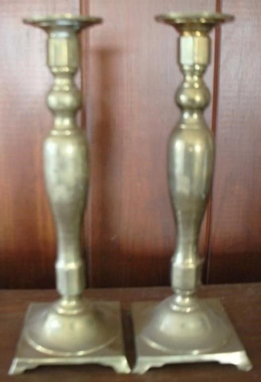 Pair of Brass Candle Holders - 12" tall