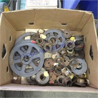 Assorted metal pulleys, parts