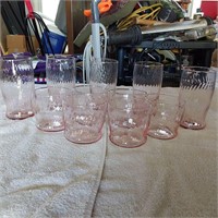 Vtg Pink swirl glass set