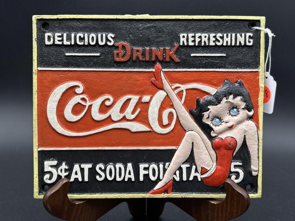 COCA COLA BETTY BOOP CAST IRON ADVERTISING SIGN