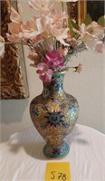 Q - CLOISONNE VASE W/ SILK FLOWERS (S78)