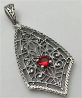 Sterling Silver Red Stone Pendant