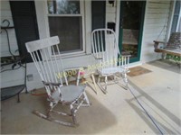 2 painted white rocking chairs