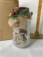 NIB Adorable snowman mason jar Decour