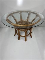 Mid century rattan glass topped dining table