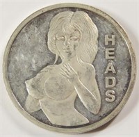 RISQUE HEADS OR TAILS 1 OZ 999 FINE SILVER BAR