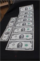 Lot of 10 UNC Consecutive $2 Bank Notes