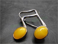 Sterling & Amber Musical Notes Vintage Pin
