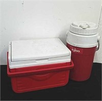 Small Coleman cooler and igloo thermos