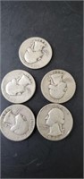 5 - 1940's silver quarters