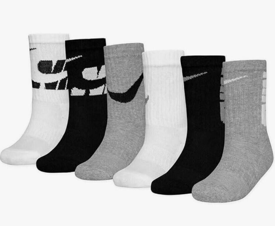 Nike Boy`s Cushioned Crew Socks 6 Pack-SIZE MEDIUM