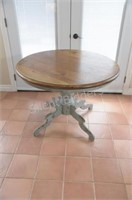 Antique Finish Pine Pedestal Dining Table -
