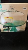 New green cake stand with dome