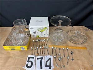 2 Cake stands, Spoons, Plus 2 flats