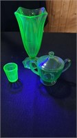 Uranium vase/ sugar and shot glass