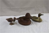 Brass duck, 9.5 X 4.5"H, Avon plastic duck