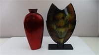 (2) Decorative Flower Vases- Red Toned
