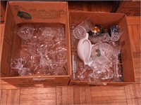 Two boxes of vintage glass including stemware