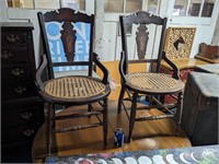 2 Antique Wicker-Bottom Chairs