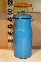 Antique Blue Enamel Milk Can with Lid WOW
