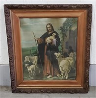 (E) The Good Shepard Print in Ornate Frame by