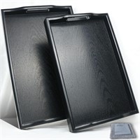 Plastic Serving Tray Set  2 Black Trays with Handl