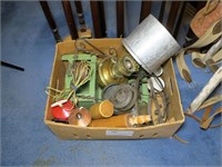 Lot: Vintage Doll Cabinet, Hanging Electrified oil