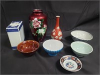 Group of ceramics, porcelain, bowls, vases, etc.