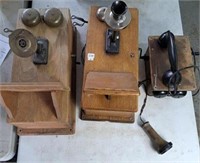 3 vintage telephones: 2 crank phones and vintage