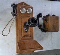 3 vintage telephones: 2 crank phones and
