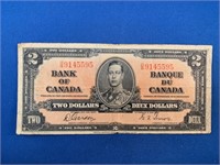 Circa 1937 Bank of Canada 2 Dollar Bank Note