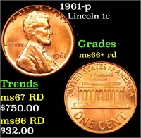 1961-p Lincoln Cent 1c Grades GEM++ RD