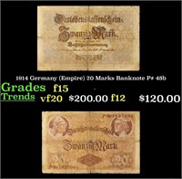 1914 Germany (Empire) 20 Marks Banknote P# 48b Gra