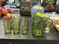 VTG HAZL ATLAS ELDORADO GREEN GLASS PITCHER SET