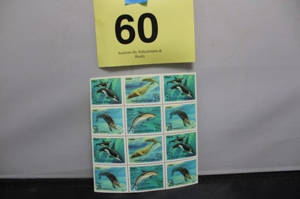 SET OF 12 25 CENT STAMPS, WHALES, SEA