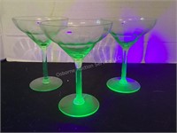 3 Uranium Wine Glasses, No Damage