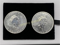 2002 AND 1990 CANADIAN .999 SILVER MAPLE LEAFS