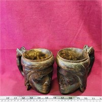 Pair Of Woodcarved Native American Mugs