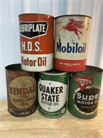 Vintage 5 quart oil cans