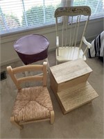 2 child's chairs, stool, bed steps