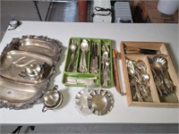 Silver Plated Tray & Flatware, etc