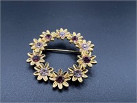 Gold-Toned Brooch with Small Flowers