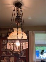 Hand Painted Chandelier with Metal and Prisms