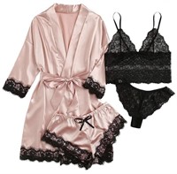 P3622  LOFIR Silk Satin Pajamas Set, Pink, M