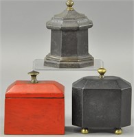 THREE CAST IRON TOBACCO BOXES