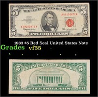 1963 $5 Red Seal United States Note Grades vf++