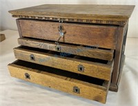 Antique oak machinist toolbox with original keys