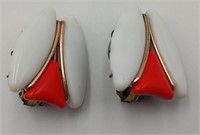 Fun 1950s-60s Hand Wired Orange & White Ear Clips
