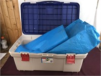 Two Large Tarps in Rubbermaid Crate