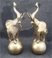 Pair Of Brass Elephant Statues 13" Tall